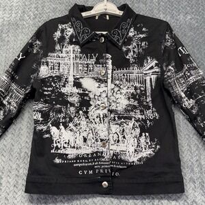 Cactus USA Womens Cropped Jacket Small Italy Graphic Rhinestone Y2K Black White